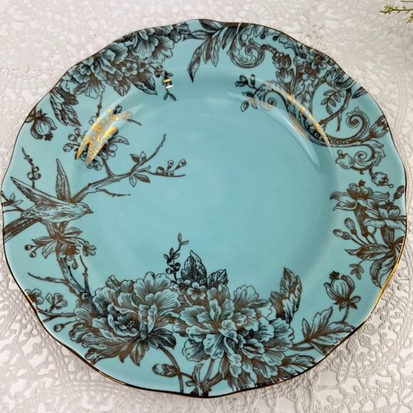 222 Fifth Adelaide Turquoise Gold Serving Charger Platter Scalloped Edge 10.75" - Picture 2 of 7